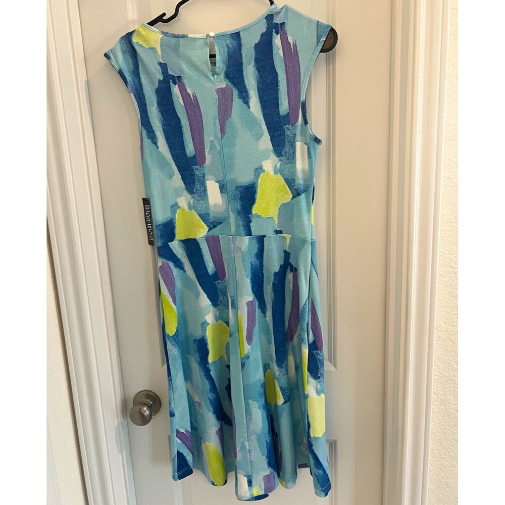NY&C Abstract Print Cap Sleeve A-Line Knee Length Scoop Neck Stretch Dress S